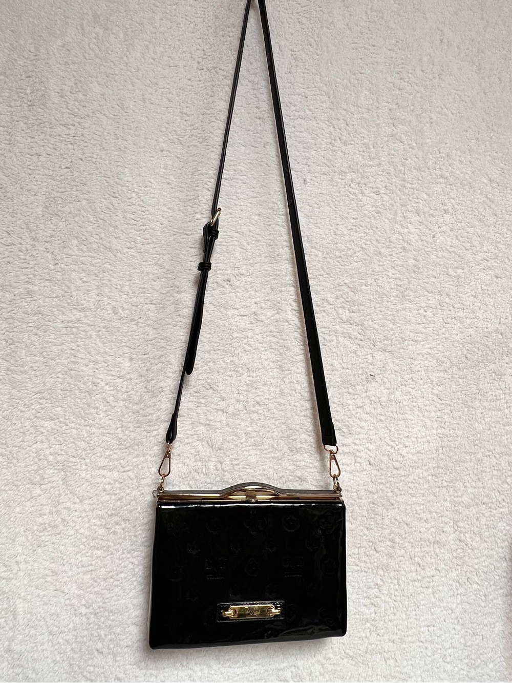 Versace Black Patent Leather Crossbody with Gold Hardware